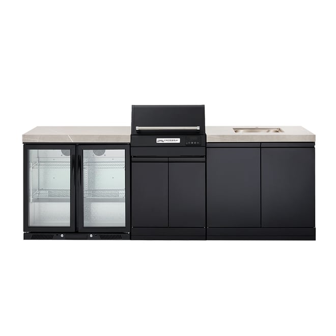 CROSSRAY eXtreme Electric Grey Outdoor Kitchen With Double Cabinets, Sink And Double Door Fridge