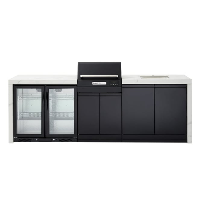 CROSSRAY eXtreme Electric White Outdoor Kitchen With Double Cabinets, Sink And Double Door Fridge
