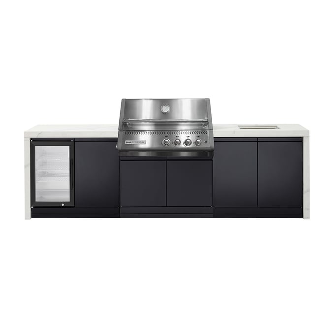 CROSSRAY Premium Xplor 4 Burner Gas Outdoor Kitchen With Single Door Fridge And Sink In White