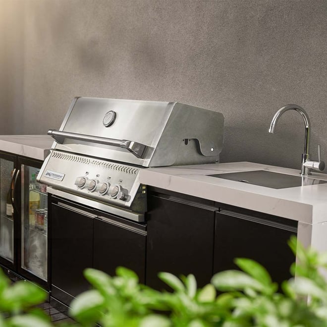 CROSSRAY Premium Xplor 4 Burner Gas Outdoor Kitchen With Double Door Fridge In White