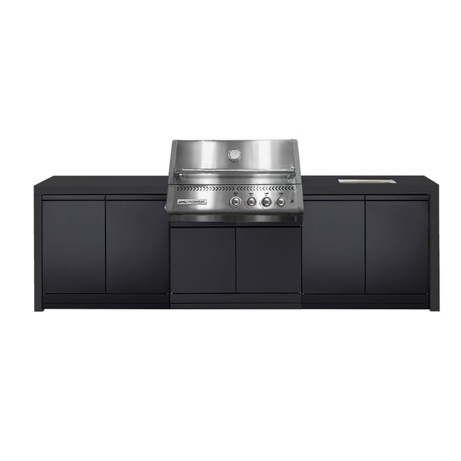 CROSSRAY Premium Xplor 4 Burner Gas Outdoor Kitchen With Double Cabinets And Sink In Black