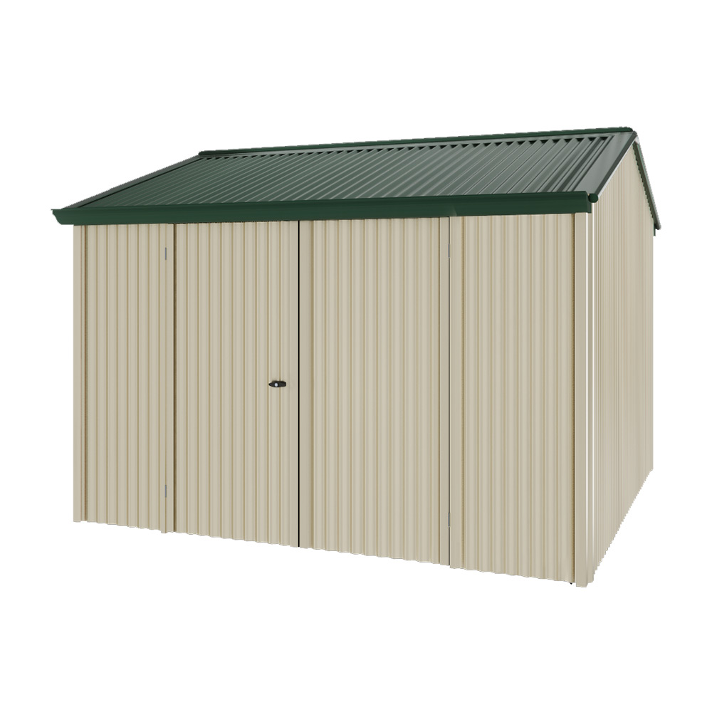 Handi-Heritage Shed H3 3.30X3.30 Roof:Caulfield Green Wall:Merino Front/Rear Double Door