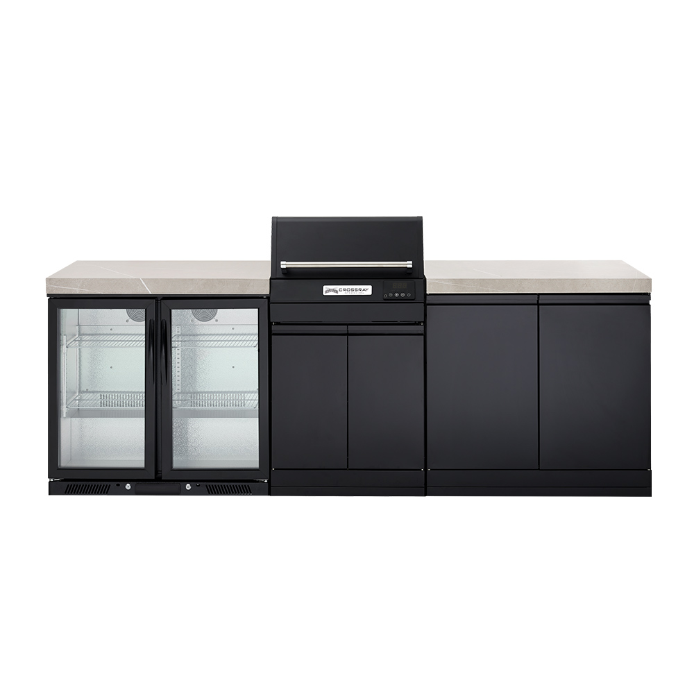 CROSSRAY eXtreme Electric Grey Outdoor Kitchen With Double Cabinets And Double Door Fridge