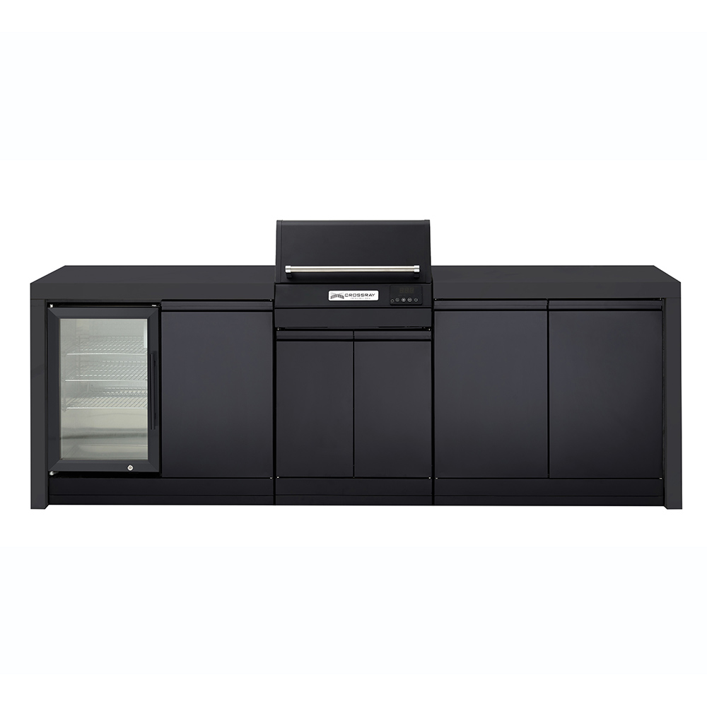 CROSSRAY eXtreme Electric Black Outdoor Kitchen With Double Cabinets And Single Door Fridge