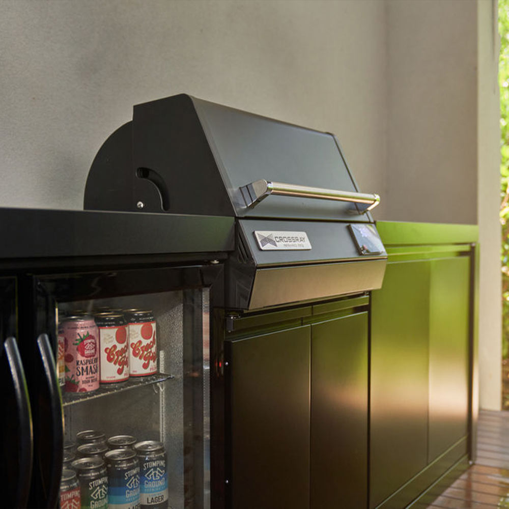 CROSSRAY eXtreme Electric Black Outdoor Kitchen With Double Cabinets And Single Door Fridge