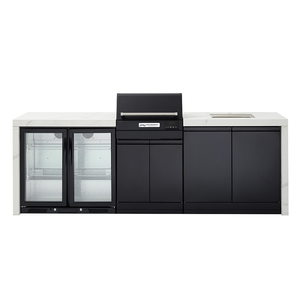 CROSSRAY eXtreme Electric White Outdoor Kitchen With Double Cabinets, Sink And Double Door Fridge
