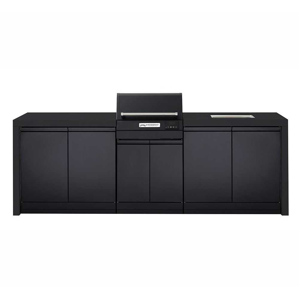 CROSSRAY eXtreme Electric Black Outdoor Kitchen With Double Cabinets And Sink