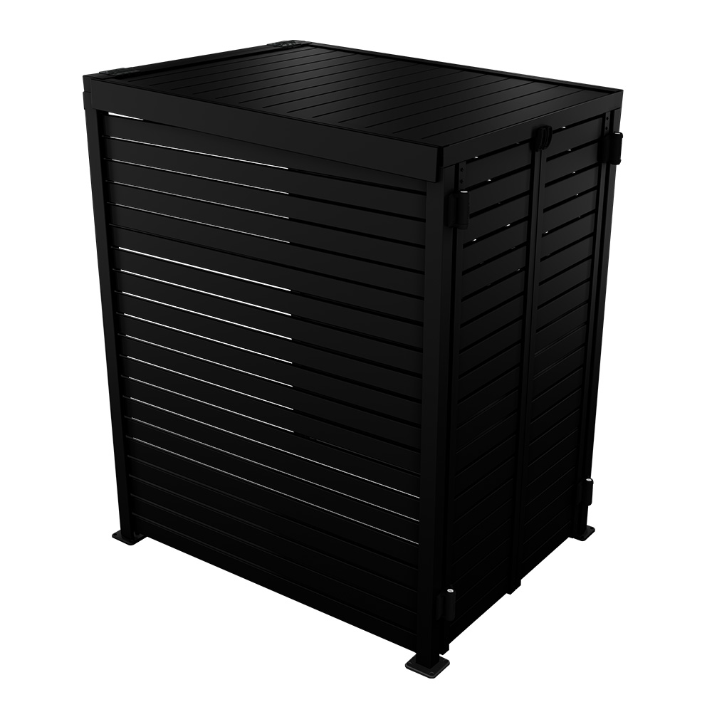 Slat Pool Pump Cover 1200 x 1489 x 982mm Black Double Door With Lid
