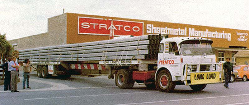 Stratco Sheet Metal Manufacturing Building - Colour Stratco Sheet Metal Manufacturing Building with delivery truck exiting driveway